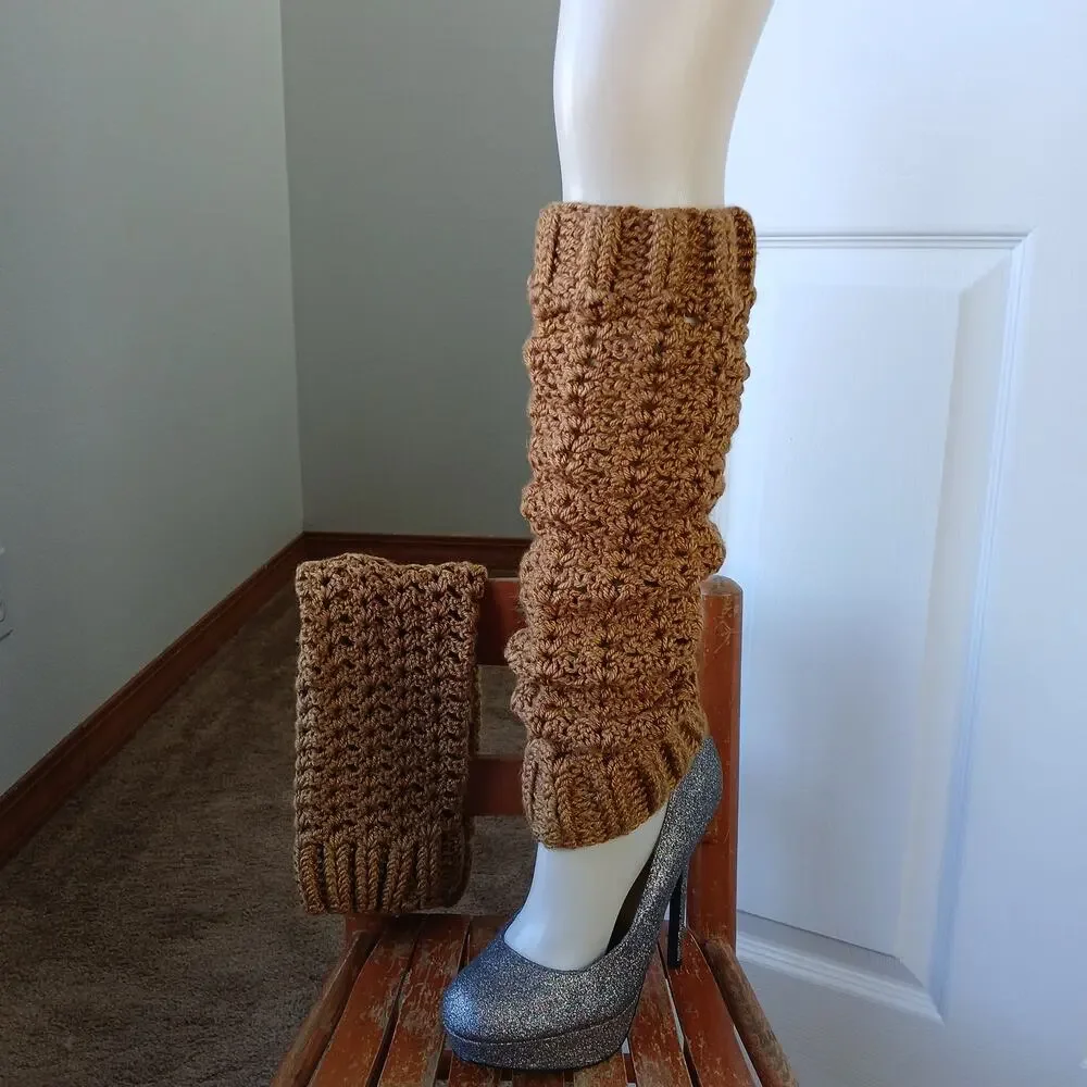 Gold Leg Warmers Bryce Canyon OSFM crochet over the knee retro dance premade